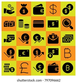 Money icon set vector. credit card, wallet, dollar and bag
