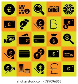 Money icon set vector. credit card, coins, dollar and pound sterling