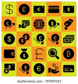Money icon set vector. credit card, coin, donate and euro