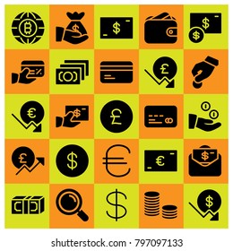 Money icon set vector. credit card, loupe, pound sterling and donate