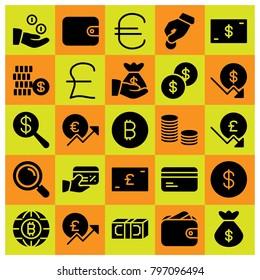 Money icon set vector. euro, coins, credit card and money bag