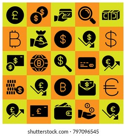 Money icon set vector. euro, credit card, coins and coin