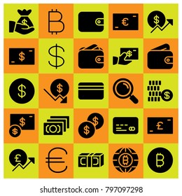 Money icon set vector. money, euro, credit card and coin