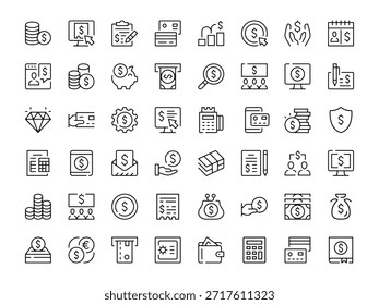 
Money icon set. Vector line icons collection. Outline symbols. Modern design