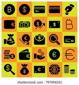 Money icon set vector. loupe, dollar, bag and coin