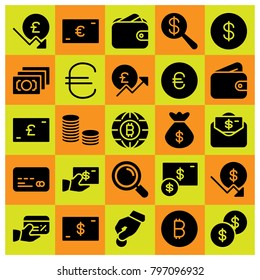 Money icon set vector. loupe, wallet, coin and money bag