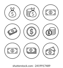 Money icon set vector. Money sign and symbol
