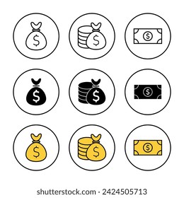 Vector de conjunto de iconos de dinero. Signo y símbolo del dinero