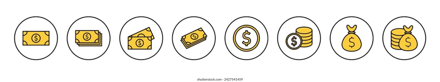 Vector de conjunto de iconos de dinero. Signo y símbolo del dinero