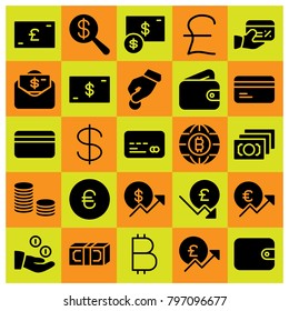 Money icon set vector. wallet, coin, pound sterling and dollar