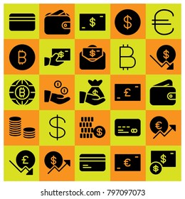 Money icon set vector. wallet, pound sterling, money bag and credit card