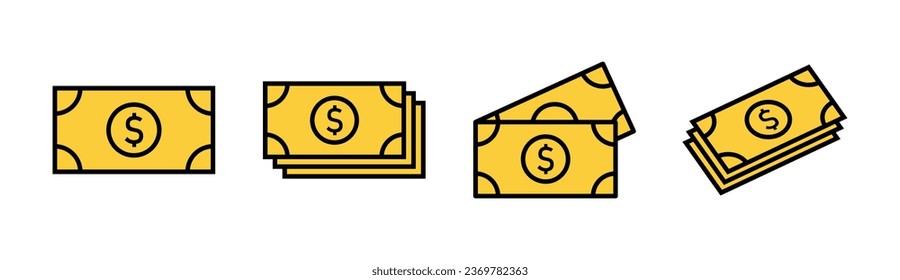 Juego de iconos de dinero para aplicaciones web y móviles. Signo y símbolo de dinero