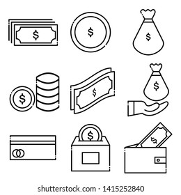 Money icon set. White background isolated