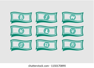 Money Icon Set. World Currency. Vector Illustration.