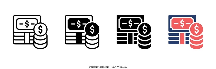 Money icon sheet multiple style collection