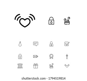 Icono de dinero con burbuja de voz, bloqueo y símbolos de premio. Conjunto de correo electrónico, burbuja de voz, iconos de pera y concepto de comunicación. Elementos vectoriales editables para el diseño de la interfaz de usuario de la aplicación del logotipo.