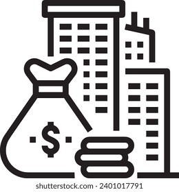 Money icon symbol outline vector image. Cash payment symbol banking graphic concept. Illustration of the dollar currency coin graphic design image.