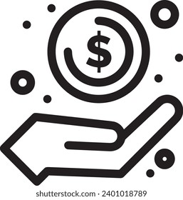 Money icon symbol outline vector image. Cash payment symbol banking graphic concept. Illustration of the dollar currency coin graphic design image.