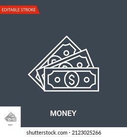 Icono del dinero. Ilustración de vectores de línea delgada. Ajustar el peso del trazo - Expandir a cualquier tamaño - Color de cambio sencillo - Trazo editable