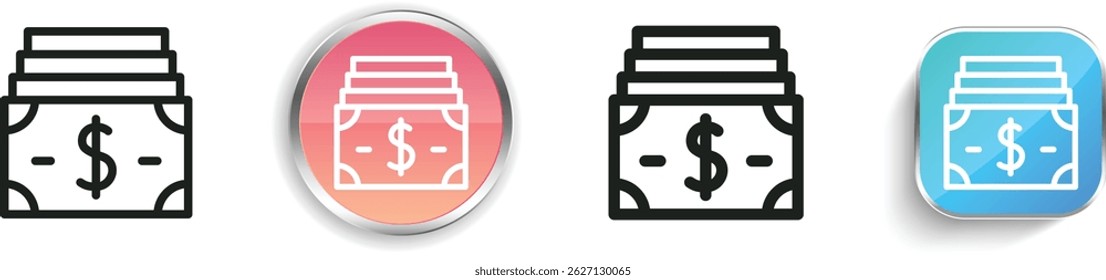 icono de dinero. Diseño de estilo lineal delgado, regular y de Botón aislado sobre fondo blanco