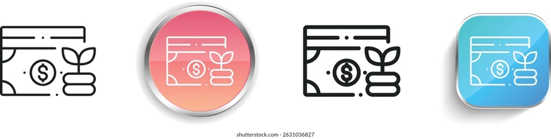 icono de dinero. Diseño de estilo lineal delgado, regular y de Botón aislado sobre fondo blanco