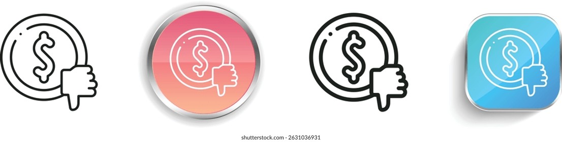 icono de dinero. Diseño de estilo lineal delgado, regular y de Botón aislado sobre fondo blanco