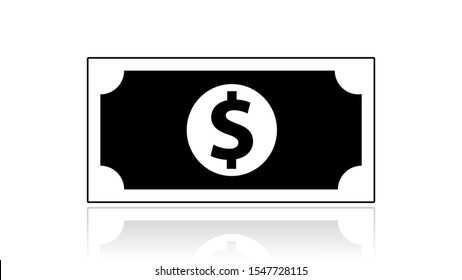 Money icon vector design. Black icon with reflection isolated on the white background