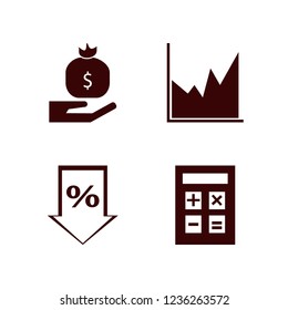 money icon. money vector icons set calculator, money bag hand, graph and percent down