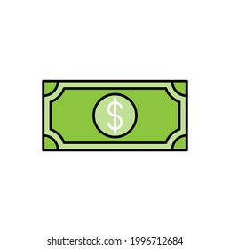 Ilustración vectorial del icono del dinero. Concepto de diseño vectorial del icono Dinero Dólar para Pagos, Finanzas, Moneda y Negocios Comerciales. Diseño plano del icono del vector de efectivo de dinero para sitio web, símbolo, icono, signo, interfaz de usuario de la aplicación