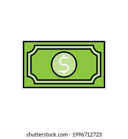 Ilustración vectorial del icono del dinero. Concepto de diseño vectorial del icono Dinero Dólar para Pagos, Finanzas, Moneda y Negocios Comerciales. Diseño plano del icono del vector de efectivo de dinero para sitio web, símbolo, icono, signo, interfaz de usuario de la aplicación