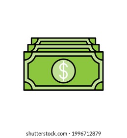 Money Icon Vektorgrafik. Dollar Money Symbol Vektordesign Konzept für Payment, Finance, Currency und Trading Business. Geld-Bargeld-Vektorsymbol flaches Design für Website, Symbol, Symbol, Zeichen, App-Benutzeroberfläche