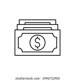 Ilustración vectorial del icono del dinero. Concepto de diseño vectorial del icono Dinero Dólar para Pagos, Finanzas, Moneda y Negocios Comerciales. Diseño plano del icono del vector de efectivo de dinero para sitio web, símbolo, icono, signo, interfaz de usuario de la aplicación