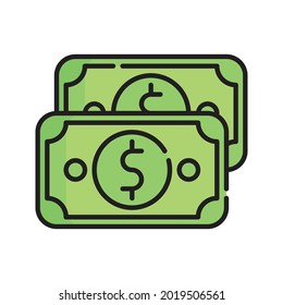 Money Icon Vector Illustration. Flat Outline Cartoon. Travel and Tourism Icon Concept Isolated Premium Vector
