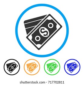 Money icon. Vector illustration style is a flat iconic money grey rounded symbol inside light blue circle with black, green, blue, yellow color variants. Designed for web and software interfaces.