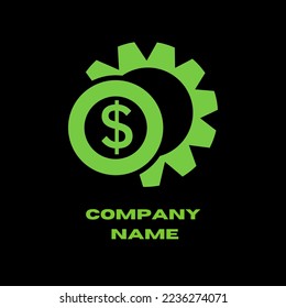 money icon vector logo, circle and text, green colored, on black background, top view. perfect for business logos, financial logos and more.