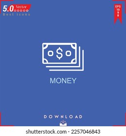 MONEY icon vector on blue background. Simple, isolated, flat icons, icons, apps, logos, website design or mobile apps for business marketing management,
UI UX design Editable stroke. EPS10 forma