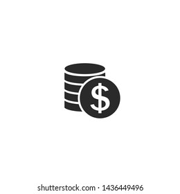 Money Icon Vector. Payment system. Coins and Dollar cent Sign isolated on white background. Flat design style