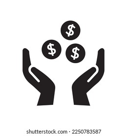 Money Icon Vector. Payment system. Coins Dollar cent on hand Sign isolated on white background. Flat design style