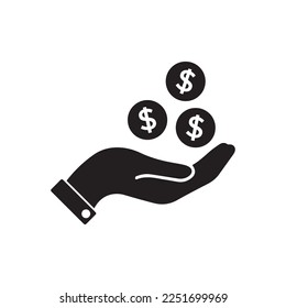 Money Icon Vector. Payment system. Coins Dollar cent on hand Sign isolated on white background. Flat design style