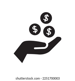 Money Icon Vector. Payment system. Coins Dollar cent on hand Sign isolated on white background. Flat design style