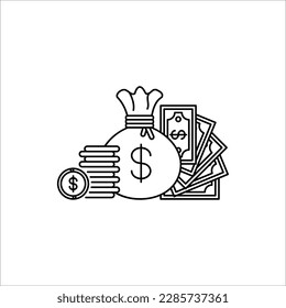 Vector de iconos de dinero. Sistema de pago. Icono de dinero para diseño y web. Monedas y signo de dólar aislado en fondo blanco. ilustración vectorial