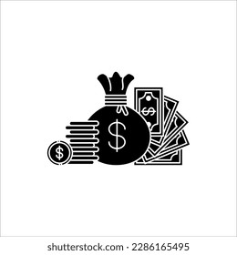 Vector de iconos de dinero. Sistema de pago. Icono de dinero para diseño y web. Monedas y signo de dólar aislado en fondo blanco. ilustración vectorial