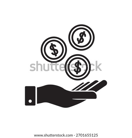 Money Icon Vector. Payment system. Coins Dollar cent on hand Sign isolated on white background. Flat design style