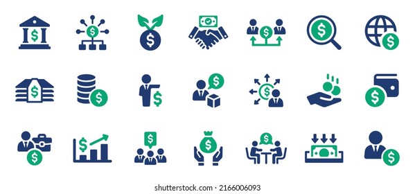 Money icon vector set. Collection of dollar symbol, banking, finance, investment sign and savings concept.