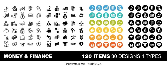 Diseño gráfico de colección de conjuntos de vectores de dinero