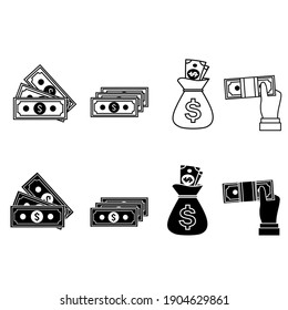 Juego de vectores de iconos de dinero. colección de signos de ilustración financiera. símbolo bancario.