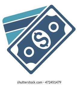 Money icon. Vector style is bicolor flat iconic symbol with rounded angles, cyan and blue colors, white background.