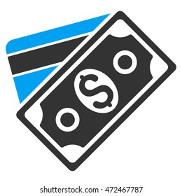 Money icon. Vector style is bicolor flat iconic symbol with rounded angles, blue and gray colors, white background.