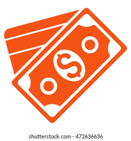 Money icon. Vector style is flat iconic symbol with rounded angles, orange color, white background.