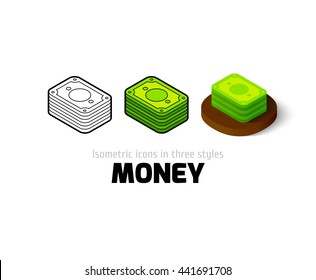 Money icon, vector symbol in flat, outline and isometric style